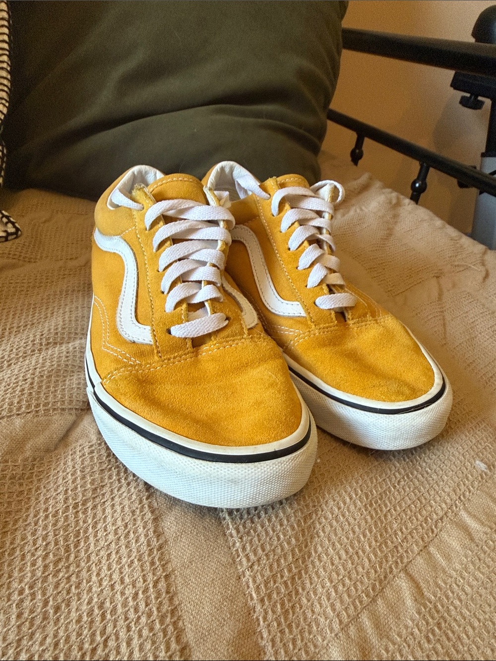 Vans Women’s Yellow Suede Old Skool Sneakers with White Stripe